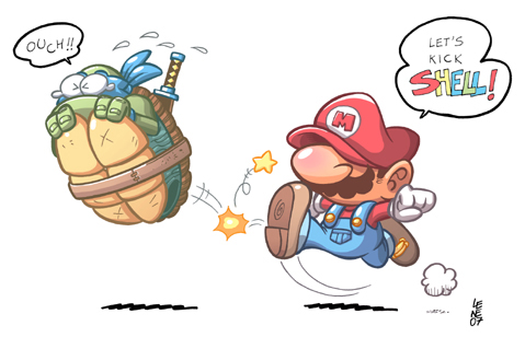 Even Leonardo shrinks in the presence of Mario.